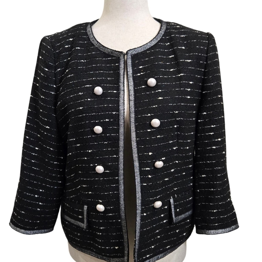 Mary Kay Nicole Miller Tweed Blazer Jacket Womens 14P‎ Oldmoney Pearl Buttons